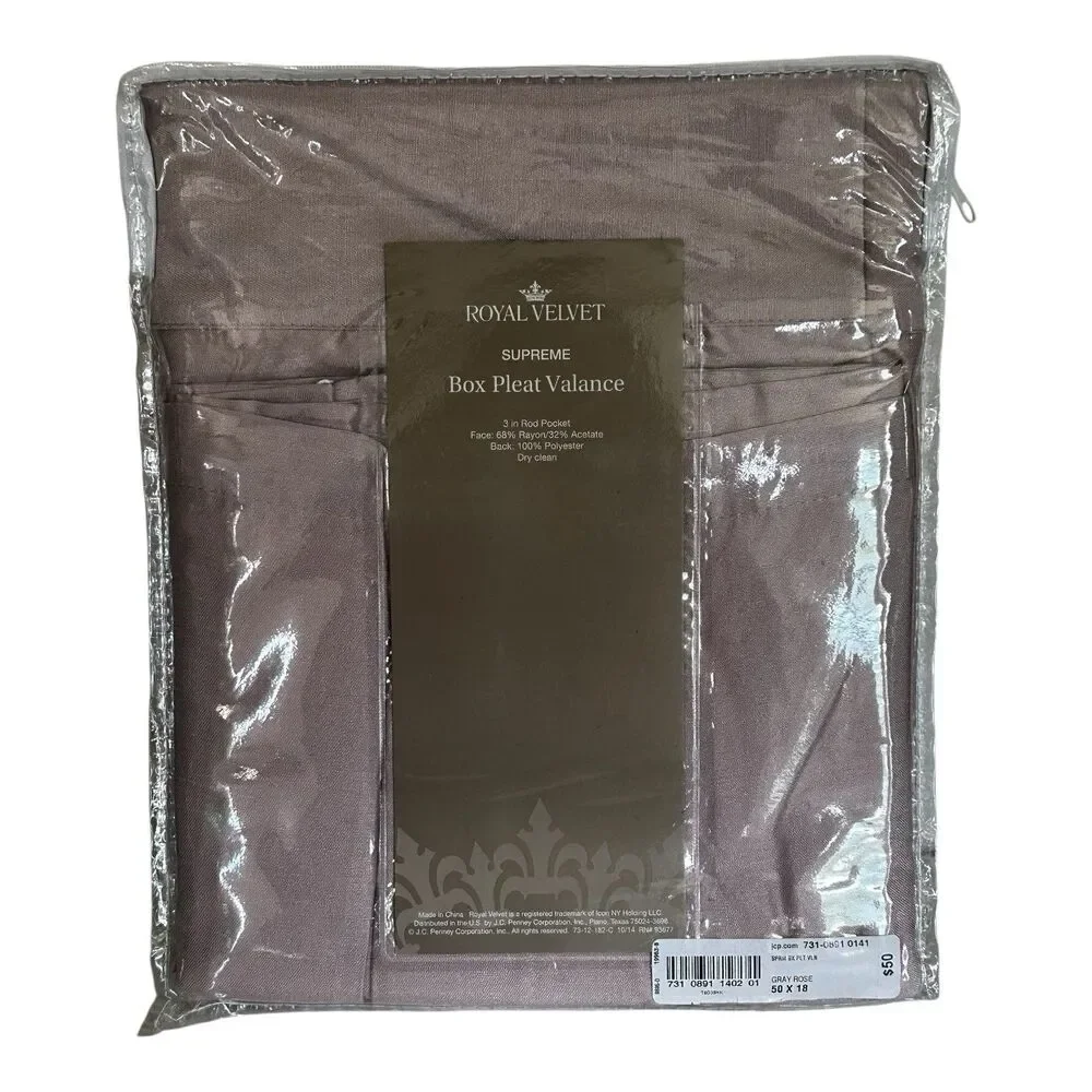 JCP Royal Velvet Supreme Box Pleat Valance Gray Rose 50” x 18” NEW In Package - Picture 4 of 6